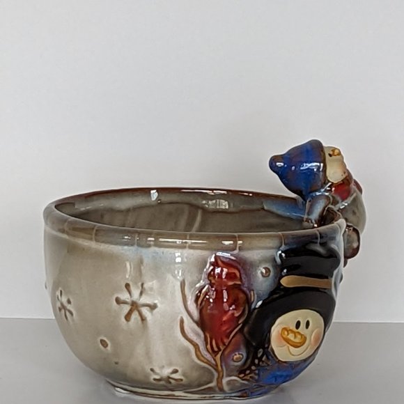 Snowman Ceramic Bowl with Adorable Snowman on Rim. Winter and Christmas - Picture 2 of 5